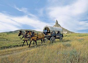 Covered wagon at Chimney Rock, Nebraska