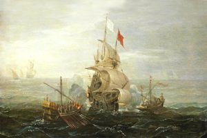 French ship under attack by pirates.