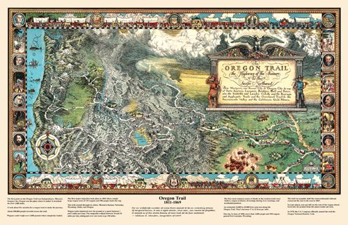 Reproduction vintage Oregon Trail Poster Map